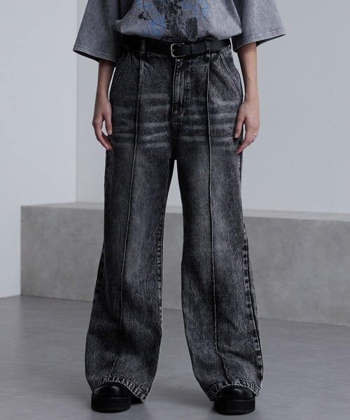 cussil/クシル】TRストレッチルーズシルエットハイウエストフレア