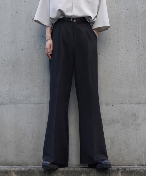 cussil/クシル】TRストレッチルーズシルエットハイウエストフレア