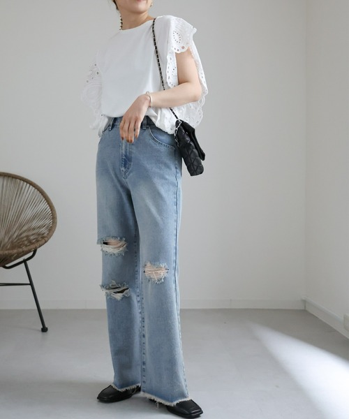 ap retro(アプレトロ)の「ショルダーレースデザインカットソー(Tシャツ/カットソー・レディース・オフホワイト/ブラック・FREE)」の9枚目の写真