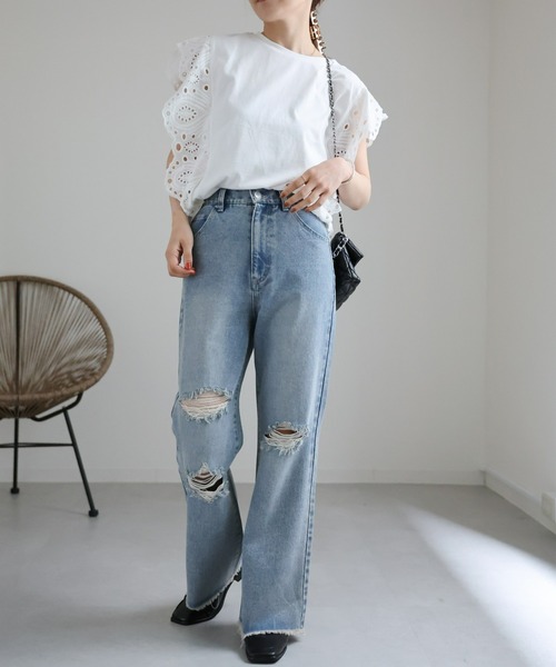 ap retro(アプレトロ)の「ショルダーレースデザインカットソー(Tシャツ/カットソー・レディース・オフホワイト/ブラック・FREE)」の10枚目の写真