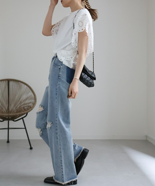 ap retro(アプレトロ)の「ショルダーレースデザインカットソー(Tシャツ/カットソー・レディース・オフホワイト/ブラック・FREE)」の12枚目の写真