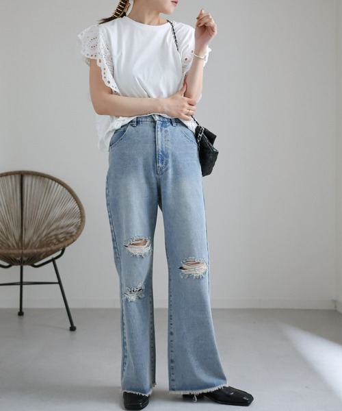 ap retro(アプレトロ)の「ショルダーレースデザインカットソー(Tシャツ/カットソー・レディース・オフホワイト/ブラック・FREE)」の15枚目の写真