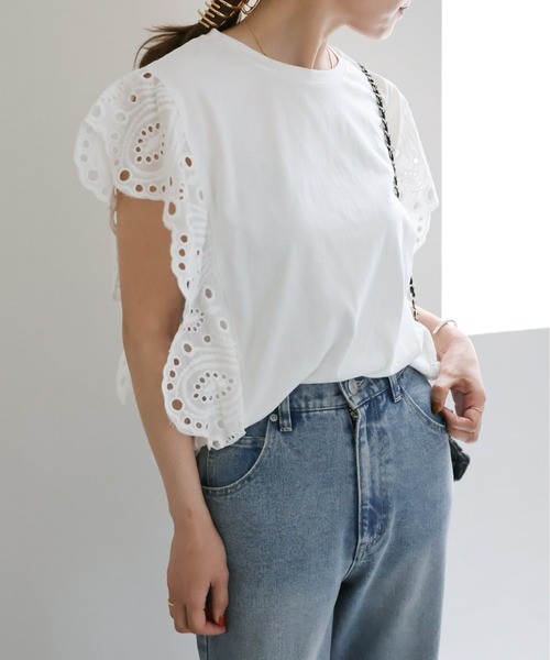 ap retro(アプレトロ)の「ショルダーレースデザインカットソー(Tシャツ/カットソー・レディース・オフホワイト/ブラック・FREE)」の16枚目の写真