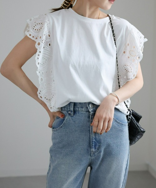 ap retro(アプレトロ)の「ショルダーレースデザインカットソー(Tシャツ/カットソー・レディース・オフホワイト/ブラック・FREE)」の17枚目の写真