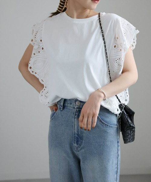 ap retro(アプレトロ)の「ショルダーレースデザインカットソー(Tシャツ/カットソー・レディース・オフホワイト/ブラック・FREE)」の18枚目の写真