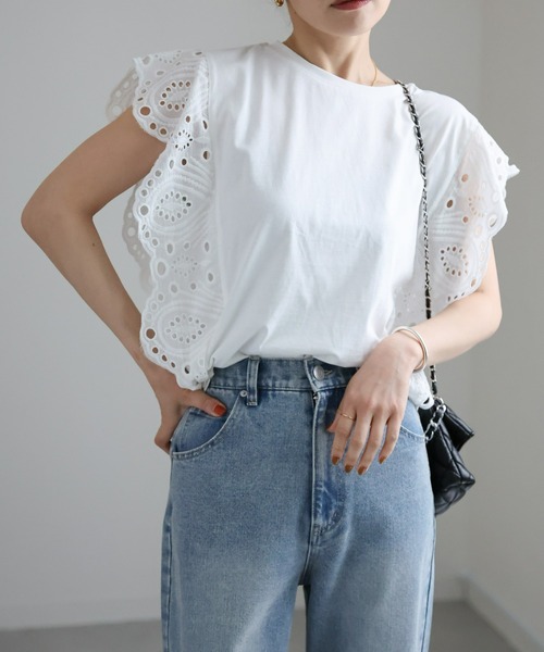 ap retro(アプレトロ)の「ショルダーレースデザインカットソー(Tシャツ/カットソー・レディース・オフホワイト/ブラック・FREE)」の19枚目の写真