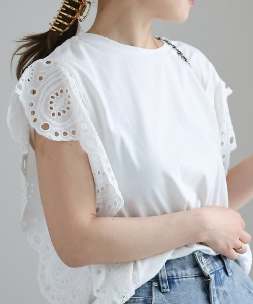 ap retro(アプレトロ)の「ショルダーレースデザインカットソー(Tシャツ/カットソー・レディース・オフホワイト/ブラック・FREE)」の8枚目の写真