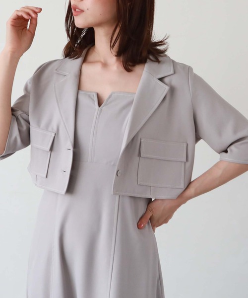 archives（アルシーヴ）の「配色ステッチコンパクトシャツジャケット（テーラードジャケット・レディース・ブラック/グレー/アイボリー/ブルーグレー・MEDIUM）」の3枚目の写真