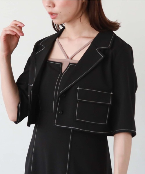 archives（アルシーヴ）の「配色ステッチコンパクトシャツジャケット（テーラードジャケット・レディース・ブラック/グレー/アイボリー/ブルーグレー・MEDIUM）」の22枚目の写真