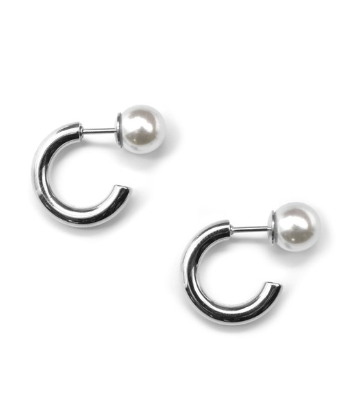 LHME（エルエイチエムイー）の「LHME パールキャッチピアス/ストレートフープ/サージカルステンレス316L（金属アレルギー対応）（ピアス（両耳用）・レディース・シルバー/ゴールド・ONE SIZE）」の3枚目の写真