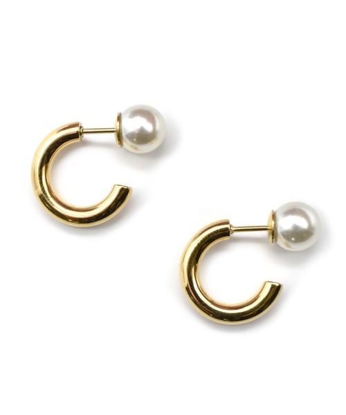 LHME（エルエイチエムイー）の「LHME パールキャッチピアス/ストレートフープ/サージカルステンレス316L（金属アレルギー対応）（ピアス（両耳用）・レディース・シルバー/ゴールド・ONE SIZE）」の5枚目の写真