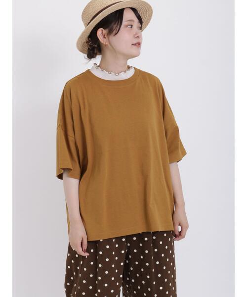 Samansa Mos2（サマンサ モスモス）の「【USAコットン】ゆる半袖Tシャツ（Tシャツ/カットソー・レディース・イエロー/ミント/パープル/キャメル/ブラック/オフホワイト・F）」の6枚目の写真