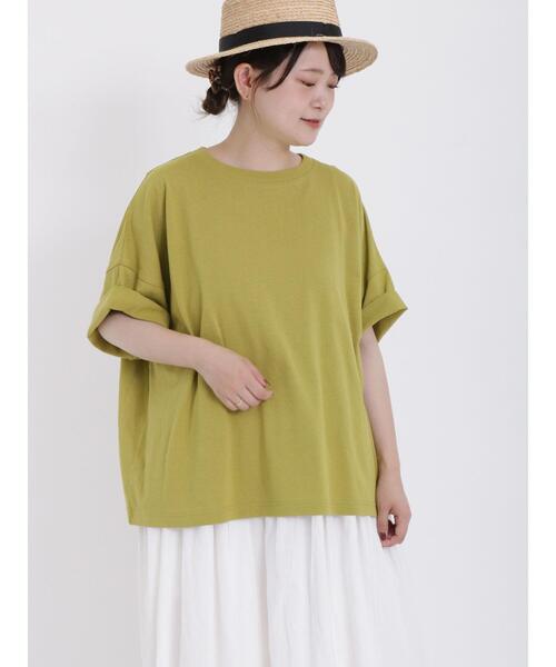 Samansa Mos2（サマンサ モスモス）の「【USAコットン】ゆる半袖Tシャツ（Tシャツ/カットソー・レディース・イエロー/ミント/パープル/キャメル/ブラック/オフホワイト・F）」の12枚目の写真