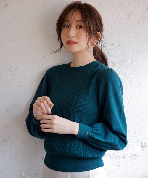 ANY SIS(エニィスィス)の「【CICA加工】ケーブルポイント ニット(ニット/セーター・レディース・ピンク系/ライトグリーン系9/イエロー系/ライトグレー系/ネイビー系/アイボリー系/ダークグリーン系/ライラック系・2)」の3枚目の写真
