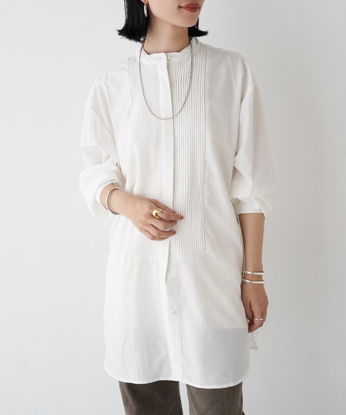 SHENERY（シーナリー）の「ピンタックチュニックシャツ（シャツ/ブラウス・レディース・オフホワイト/ブラウン・FREE）」の4枚目の写真