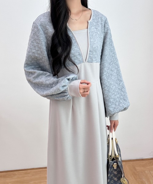 ECLIN(エクラン)の「ボリュームスリーブ異素材ドッキングロングワンピース(ワンピース・レディース・チャコールグレー/ブラック/グレー・M/L)」の15枚目の写真