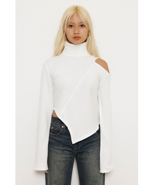 LAGUA GEM(ラグアジェム)の「ONE SIDE OPEN CUT トップス(Tシャツ/カットソー・レディース・杢グレー/ホワイト/ブラック・FREE)」の6枚目の写真