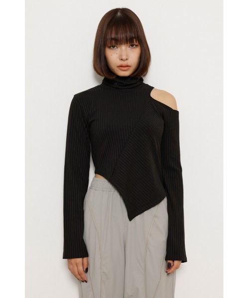 LAGUA GEM(ラグアジェム)の「ONE SIDE OPEN CUT トップス(Tシャツ/カットソー・レディース・杢グレー/ホワイト/ブラック・FREE)」の9枚目の写真
