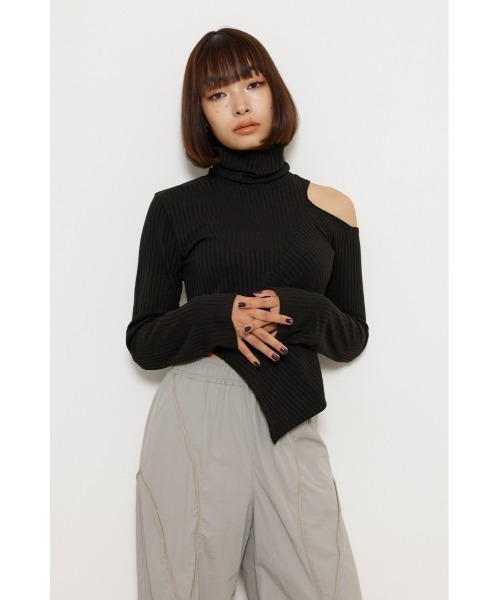 LAGUA GEM(ラグアジェム)の「ONE SIDE OPEN CUT トップス(Tシャツ/カットソー・レディース・杢グレー/ホワイト/ブラック・FREE)」の7枚目の写真