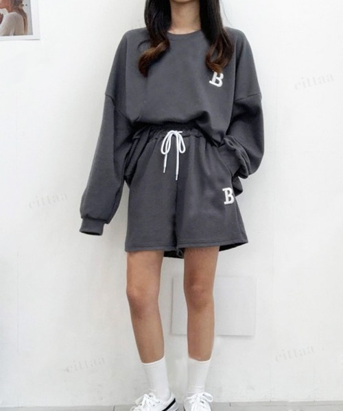 Dalfwin（ダールフィン）の「韓国ファッション アルファベット刺繍ロゴセットアップ レディース スウェット トレーナー上下セット（ルームウェア/パジャマ・レディース・イエロー/グレー系その他/グレー/ピンク/アイボリー/ブラック・FREE/フリー）」の9枚目の写真