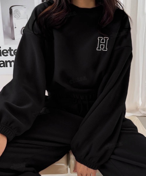 Dalfwin（ダールフィン）の「韓国ファッション アルファベット刺繍ロゴセットアップ レディース スウェット トレーナー上下セット（ルームウェア/パジャマ・レディース・イエロー/グレー系その他/グレー/ピンク/アイボリー/ブラック・FREE/フリー）」の16枚目の写真