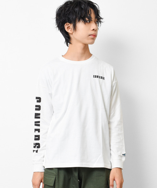 CONVERSE(コンバース)の「CONVERSE 別注袖ロゴプリントロングTシャツ(Tシャツ/カットソー・キッズ・ブラック/オフホワイト/グレイッシュベージュ・140/150/130/160)」の1枚目の写真