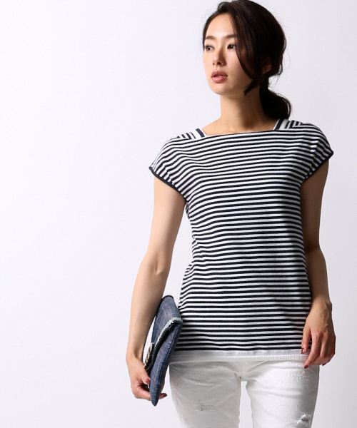 5351 POUR LES FEMMES（ゴーサンゴーイチプールファム）の「ﾃﾞﾌｫﾒｰｼｮﾝﾎﾞｰﾀﾞｰﾉｰｽﾘ（Tシャツ/カットソー・レディース・レッド/ネイビー/ブラック・FREE）」の3枚目の写真