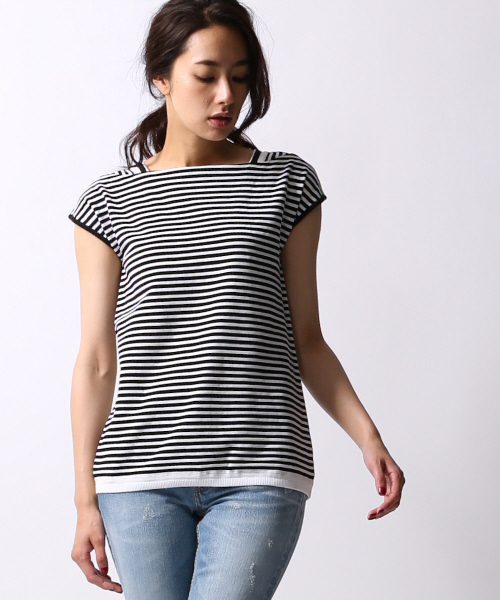 5351 POUR LES FEMMES（ゴーサンゴーイチプールファム）の「ﾃﾞﾌｫﾒｰｼｮﾝﾎﾞｰﾀﾞｰﾉｰｽﾘ（Tシャツ/カットソー・レディース・レッド/ネイビー/ブラック・FREE）」の2枚目の写真