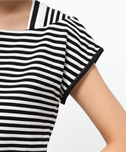 5351 POUR LES FEMMES（ゴーサンゴーイチプールファム）の「ﾃﾞﾌｫﾒｰｼｮﾝﾎﾞｰﾀﾞｰﾉｰｽﾘ（Tシャツ/カットソー・レディース・レッド/ネイビー/ブラック・FREE）」の11枚目の写真