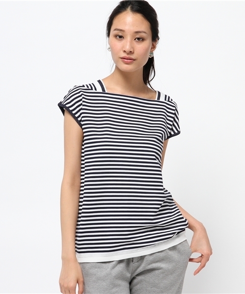 5351 POUR LES FEMMES（ゴーサンゴーイチプールファム）の「ﾃﾞﾌｫﾒｰｼｮﾝﾎﾞｰﾀﾞｰﾉｰｽﾘ（Tシャツ/カットソー・レディース・レッド/ネイビー/ブラック・FREE）」の15枚目の写真