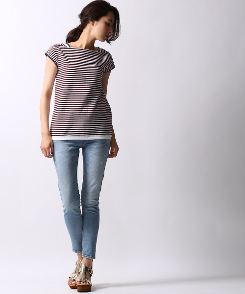 5351 POUR LES FEMMES（ゴーサンゴーイチプールファム）の「ﾃﾞﾌｫﾒｰｼｮﾝﾎﾞｰﾀﾞｰﾉｰｽﾘ（Tシャツ/カットソー・レディース・レッド/ネイビー/ブラック・FREE）」の17枚目の写真