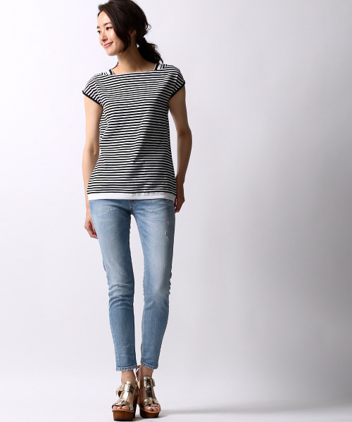 5351 POUR LES FEMMES（ゴーサンゴーイチプールファム）の「ﾃﾞﾌｫﾒｰｼｮﾝﾎﾞｰﾀﾞｰﾉｰｽﾘ（Tシャツ/カットソー・レディース・レッド/ネイビー/ブラック・FREE）」の19枚目の写真