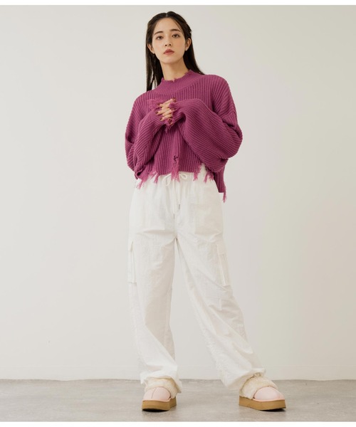 ANAP（アナップ）の「ダメージクロップドニットトップス（ニット/セーター・レディース・ピンク/ブルー/アイボリー/ブラック/ブラック×ホワイト/ホワイト系その他・FREE）」の17枚目の写真
