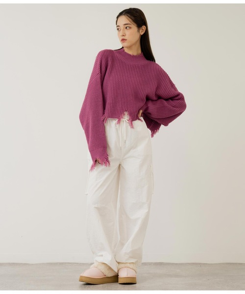 ANAP（アナップ）の「ダメージクロップドニットトップス（ニット/セーター・レディース・ピンク/ブルー/アイボリー/ブラック/ブラック×ホワイト/ホワイト系その他・FREE）」の18枚目の写真