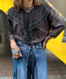 mi via loca | シアー配色ステッチチュールフリルブラウス(シャツ/ブラウス)