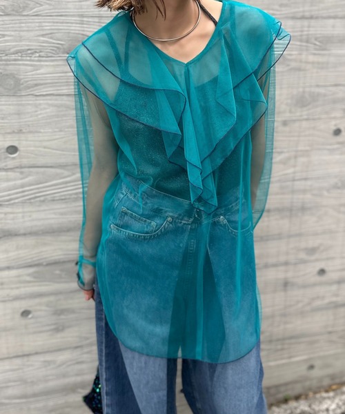 mi via loca（ミヴィアロカ）の「シアー配色ステッチチュールフリル