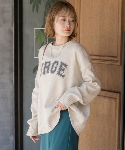 ad thie(アドティエ)の「カレッジロゴ メランジルーズニット(ニット/セーター・レディース・ベージュ/ブラック/アイボリー/ピンク/ブルー/杢グレー・FREE)」の20枚目の写真