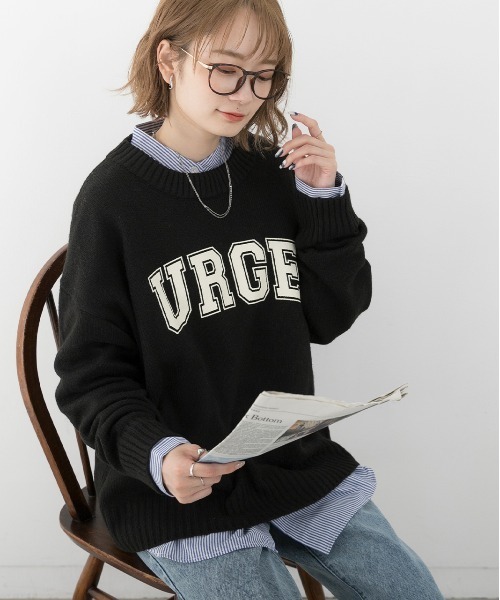 ad thie(アドティエ)の「カレッジロゴ メランジルーズニット(ニット/セーター・レディース・ベージュ/ブラック/アイボリー/ピンク/ブルー/杢グレー・FREE)」の9枚目の写真