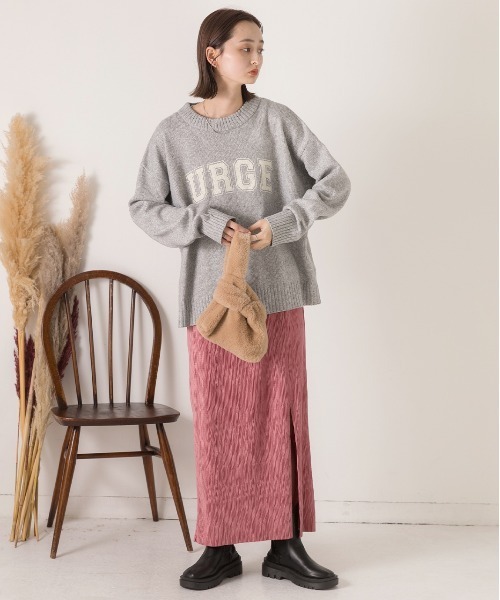 ad thie(アドティエ)の「カレッジロゴ メランジルーズニット(ニット/セーター・レディース・ベージュ/ブラック/アイボリー/ピンク/ブルー/杢グレー・FREE)」の11枚目の写真
