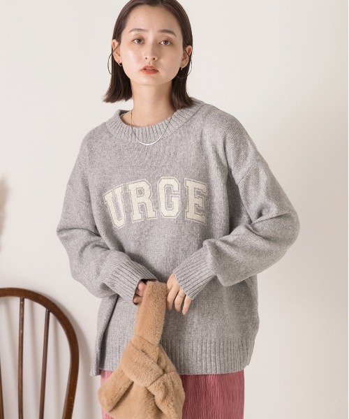 ad thie(アドティエ)の「カレッジロゴ メランジルーズニット(ニット/セーター・レディース・ベージュ/ブラック/アイボリー/ピンク/ブルー/杢グレー・FREE)」の12枚目の写真