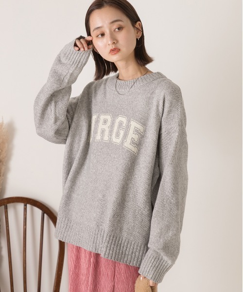 ad thie(アドティエ)の「カレッジロゴ メランジルーズニット(ニット/セーター・レディース・ベージュ/ブラック/アイボリー/ピンク/ブルー/杢グレー・FREE)」の13枚目の写真
