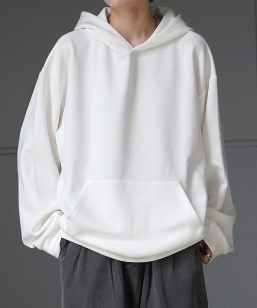 Confirm（コンファーム）の「ドレープとろみ ビッグシルエット ダンボールニット プルオーバーパーカー フーディー【Confirm】（パーカー・メンズ・ホワイト/ミント/ブラック/チャコールグレー・L/M）」の5枚目の写真