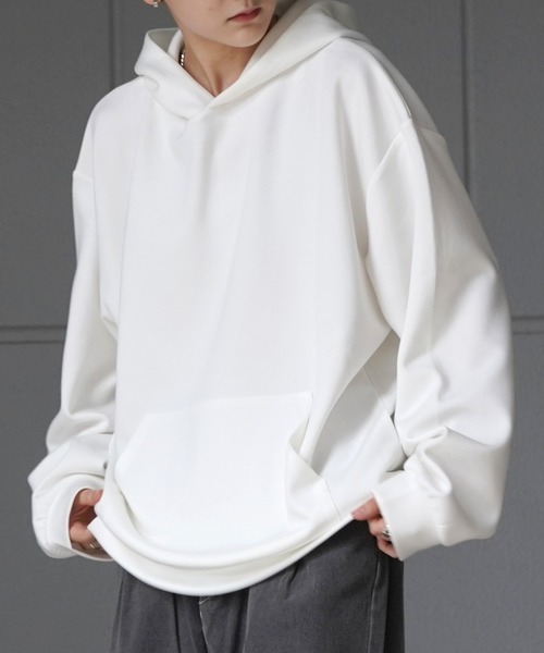 Confirm（コンファーム）の「ドレープとろみ ビッグシルエット ダンボールニット プルオーバーパーカー フーディー【Confirm】（パーカー・メンズ・ホワイト/ミント/ブラック/チャコールグレー・L/M）」の6枚目の写真