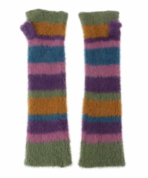 Jocomomola（ホコモモラ）の「フェイクファーアームウォーマー（手袋・レディース・グリーン/パープル・40）」の4枚目の写真