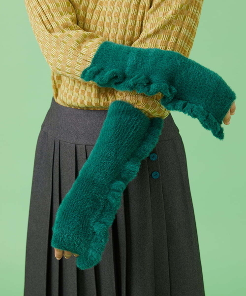 Jocomomola（ホコモモラ）の「フェイクファーアームウォーマー（手袋・レディース・グリーン/パープル・40）」の13枚目の写真
