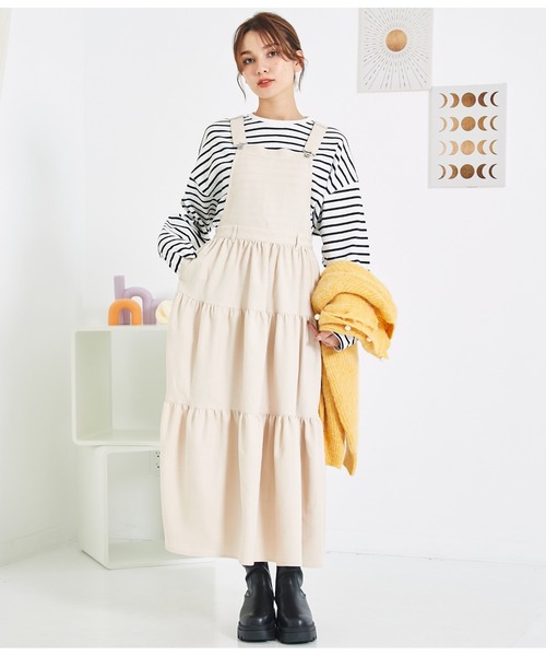 CHILLE(チル)の「ティアード ジャンパースカート(ワンピース・レディース・アイボリー/スミクロ・FREE)」の19枚目の写真