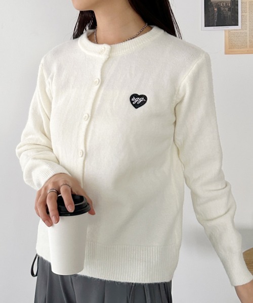 セール】ワンポイントハート刺繍カーディガントップス（カーディガン