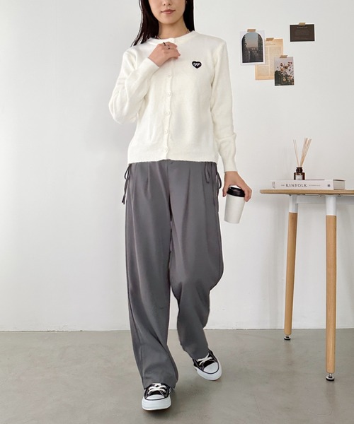 セール】ワンポイントハート刺繍カーディガントップス（カーディガン