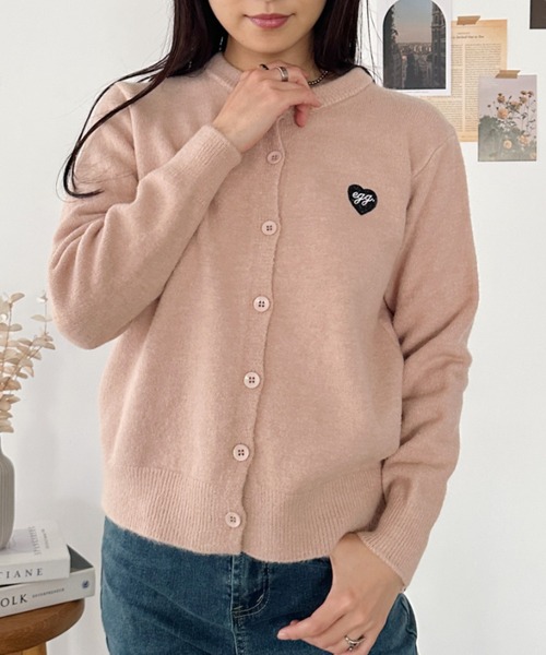 セール】ワンポイントハート刺繍カーディガントップス（カーディガン