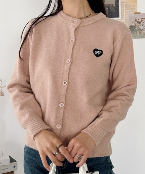 セール】ワンポイントハート刺繍カーディガントップス（カーディガン